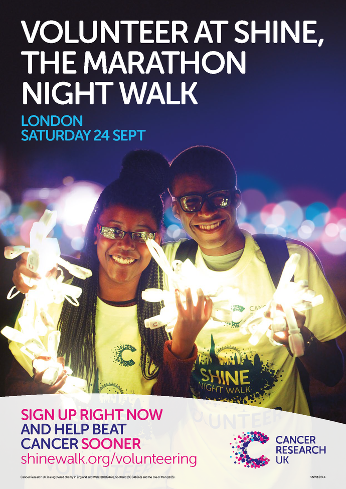 SHINE, The Marathon Night Walk, Volunteer - Supporting Cancer Research UK -